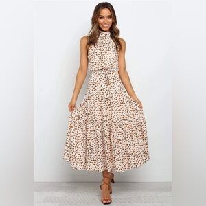 Boho Abstract Speckled Halter Maxi Dress